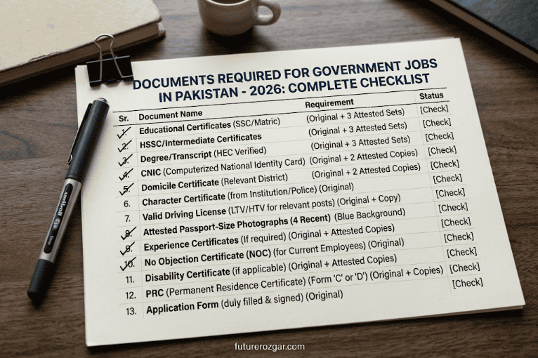documents required for government jobs in Pakistan